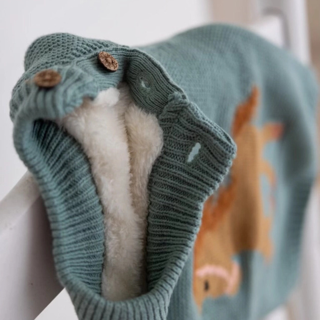 Baby Toddler Gwenny Horse Sweater - seafoam; collar, fleece line detail | Equestrian Gifts | Malvern Saddlery