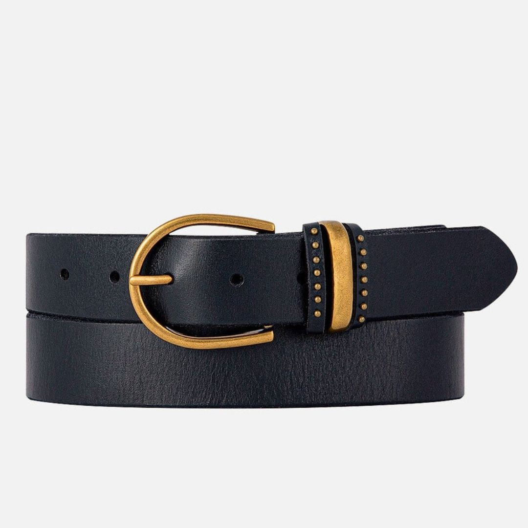 Classic Full Grain Black Leather Belt with metal details | Malvern Saddlery