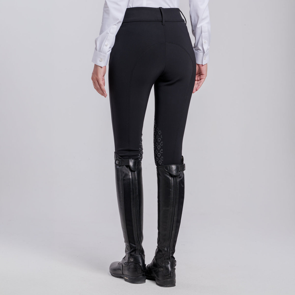 Cavalleria Toscana Women's American Winter Knee Grip Breeches - Black, back view on model | Malvern Saddlery