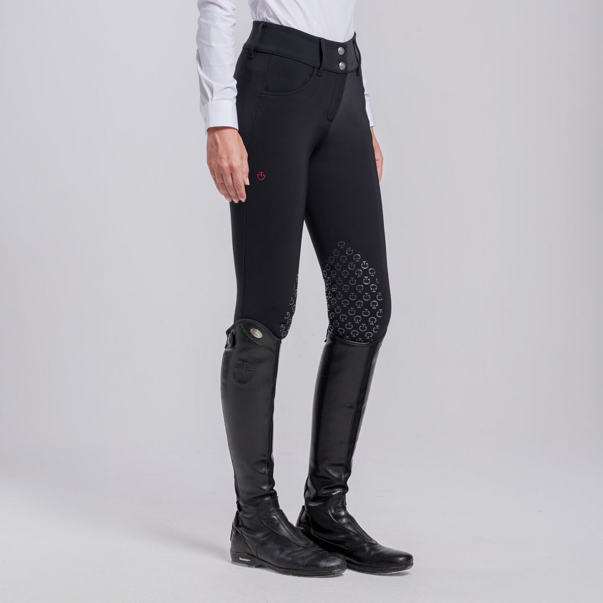 Cavalleria Toscana Women's American Winter Knee Grip Breeches - Black, front view on model | Malvern Saddlery