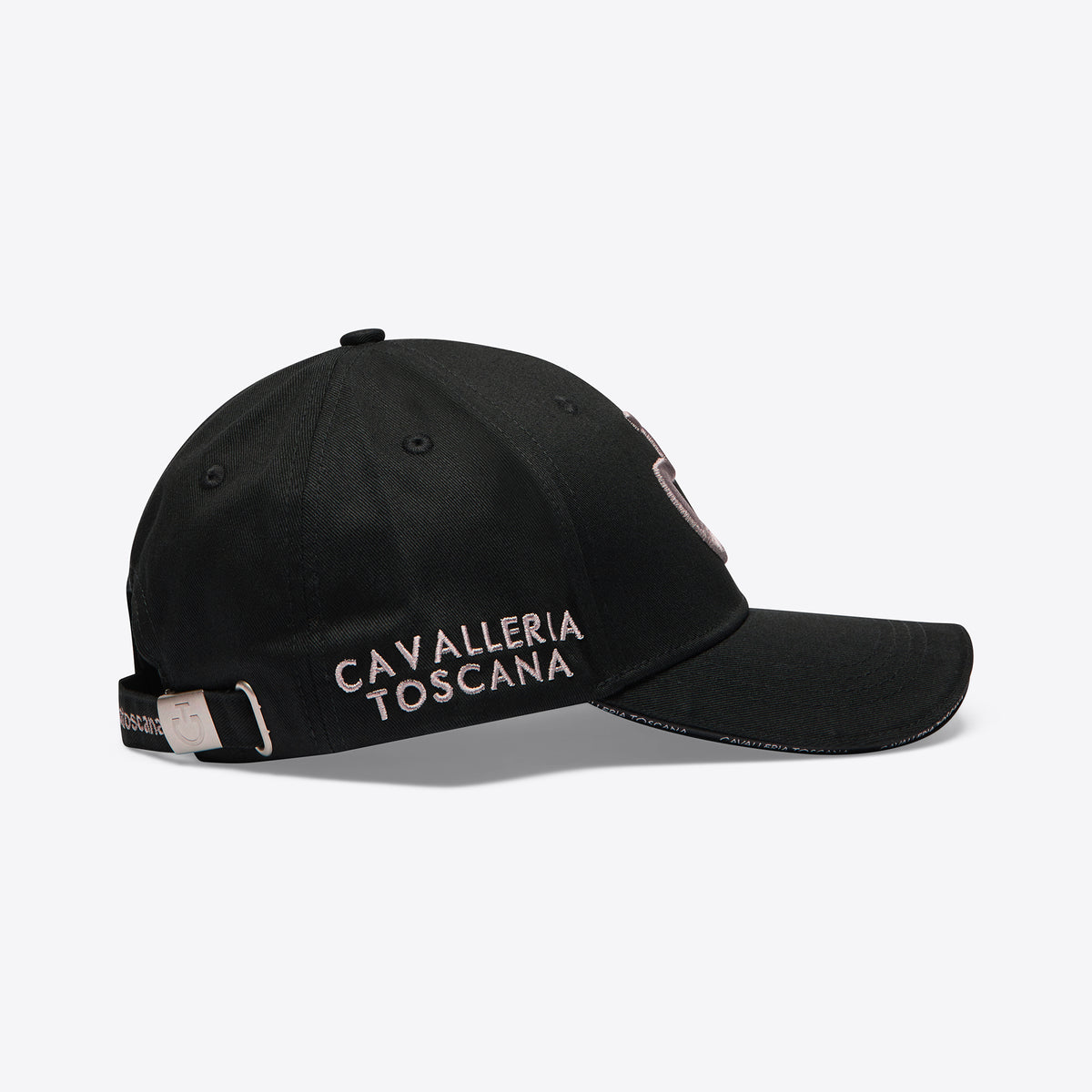 Cavalleria Toscana Embroidered Logo Cotton Baseball Cap - Black/Cipria, side view | Malvern Saddlery
