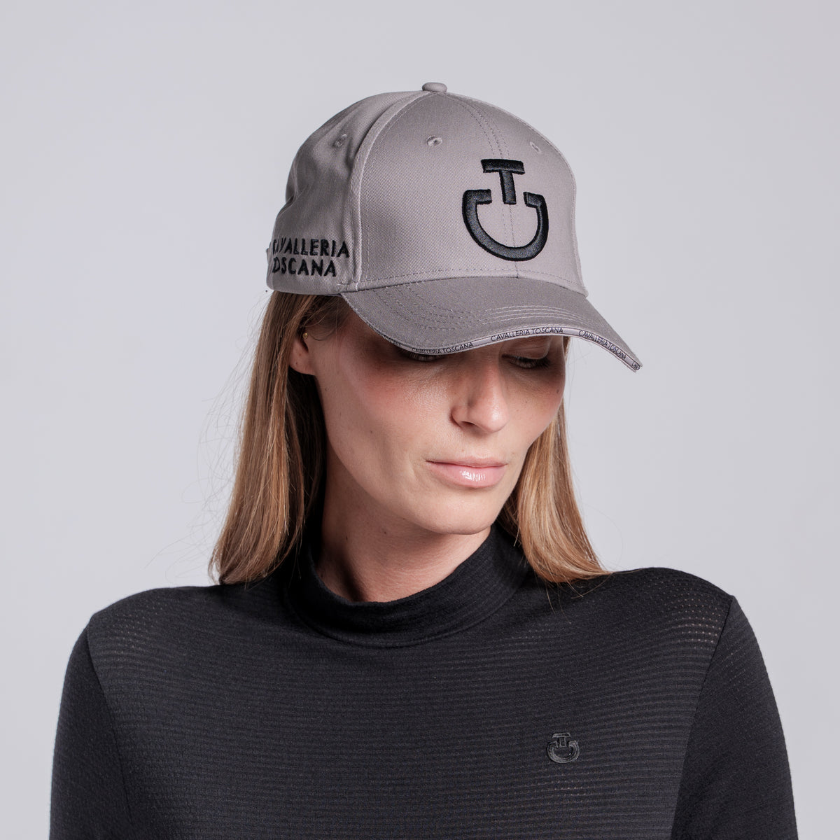 Cavalleria Toscana Embroidered Logo Cotton Baseball Cap - Cipria/Black, worn on model | Malvern Saddlery