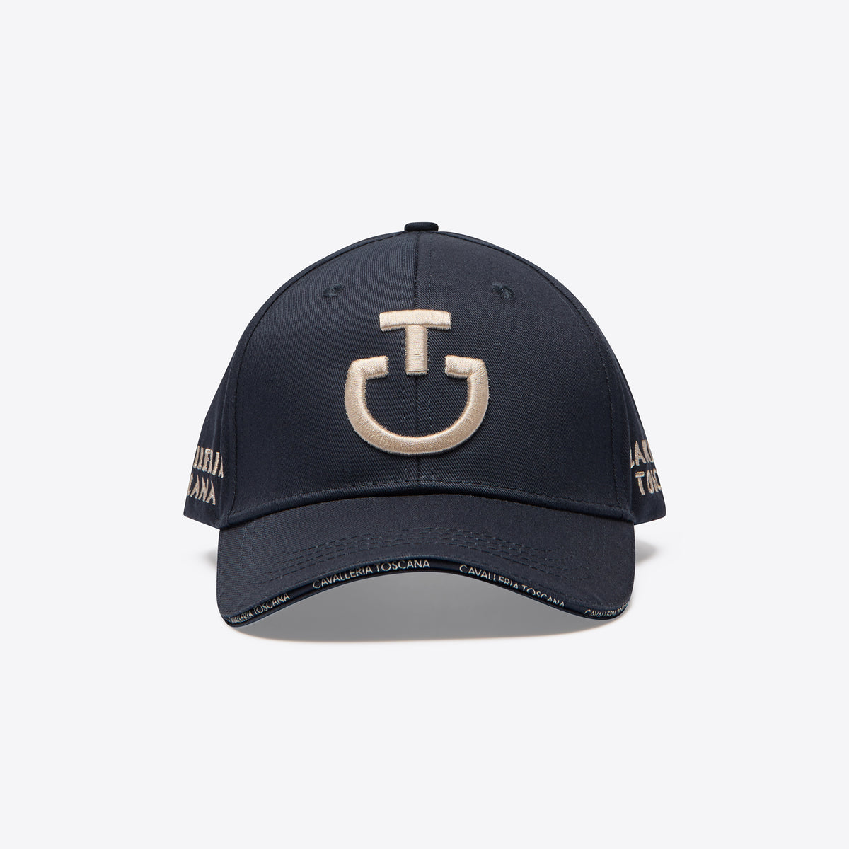 Cavalleria Toscana Embroidered Logo Cotton Baseball Cap - Navy/Rainy Day, front view | Malvern Saddlery