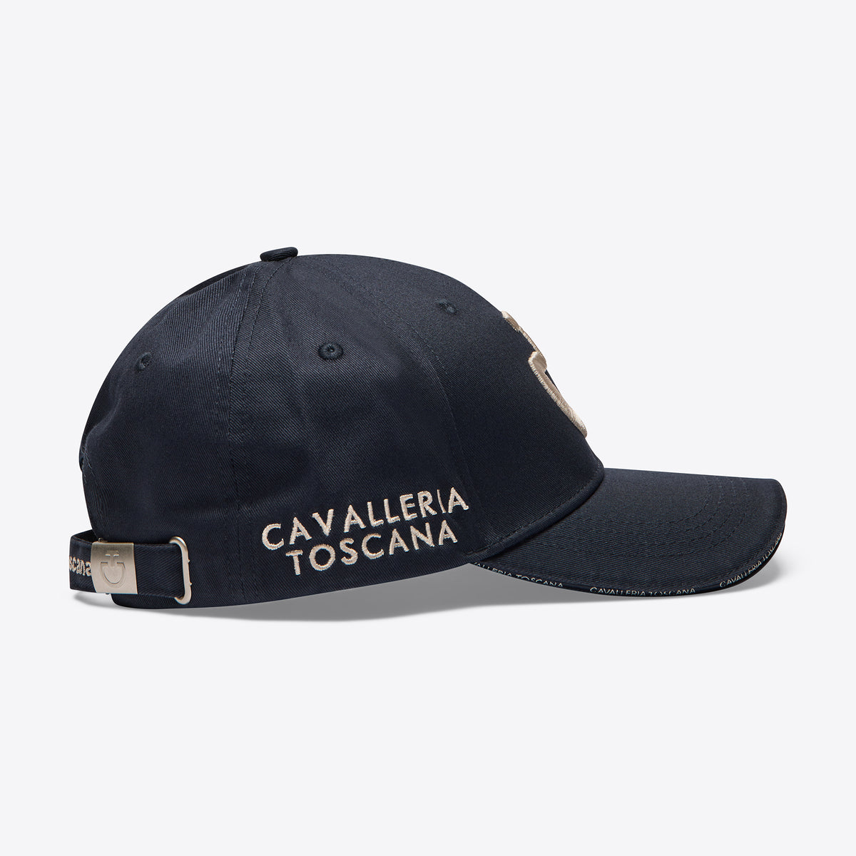 Cavalleria Toscana Embroidered Logo Cotton Baseball Cap - Navy/Rainy Day, side view | Malvern Saddlery