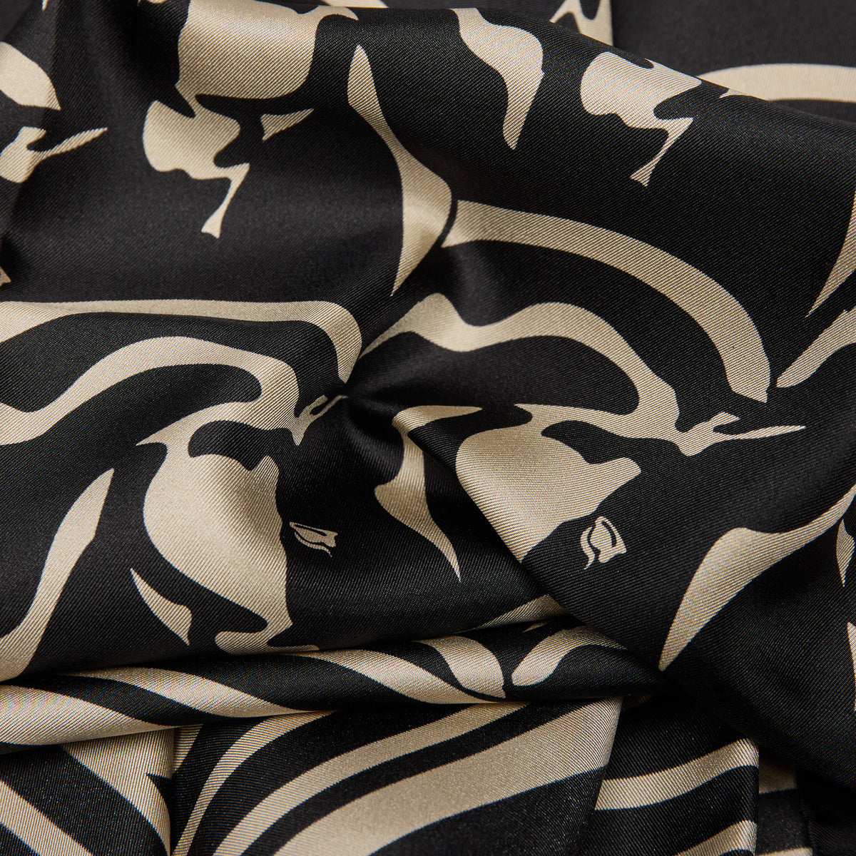 Cavalleria Toscana Horse Print Silk Scarf - Black/Rainy Day, close-up | Malvern Saddlery