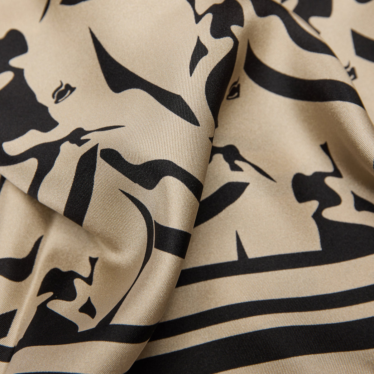 Cavalleria Toscana Horse Print Silk Scarf - Rainy Day/Black, close-up | Malvern Saddlery