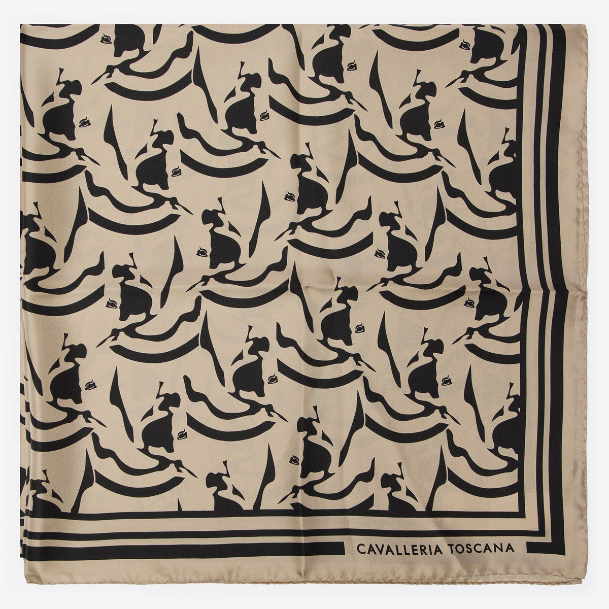 Cavalleria Toscana Horse Print Silk Scarf - Rainy Day/Black, flat | Malvern Saddlery