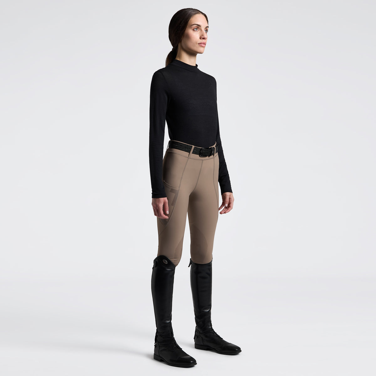 Cavalleria Toscana Women's Technical Wool Long Sleeve Top - Black, full-length front view | Malvern Saddlery