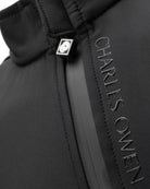 Charles Owen Eclipse Back Protector - Black; neck and zipper detail shown on white background | Equestrian Protective Vests | Malvern Saddlery