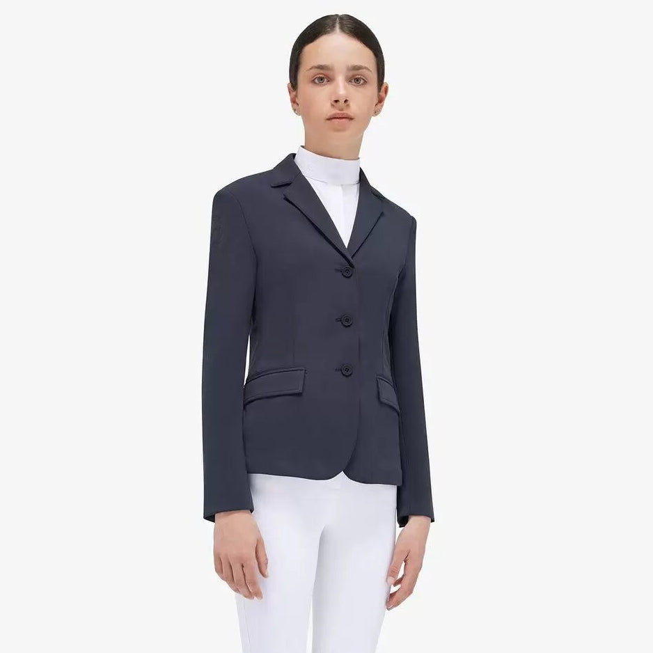 Cavalleria Toscana Girls Hunter Competition Jacket - Navy; shown on rider | Malvern Saddlery
