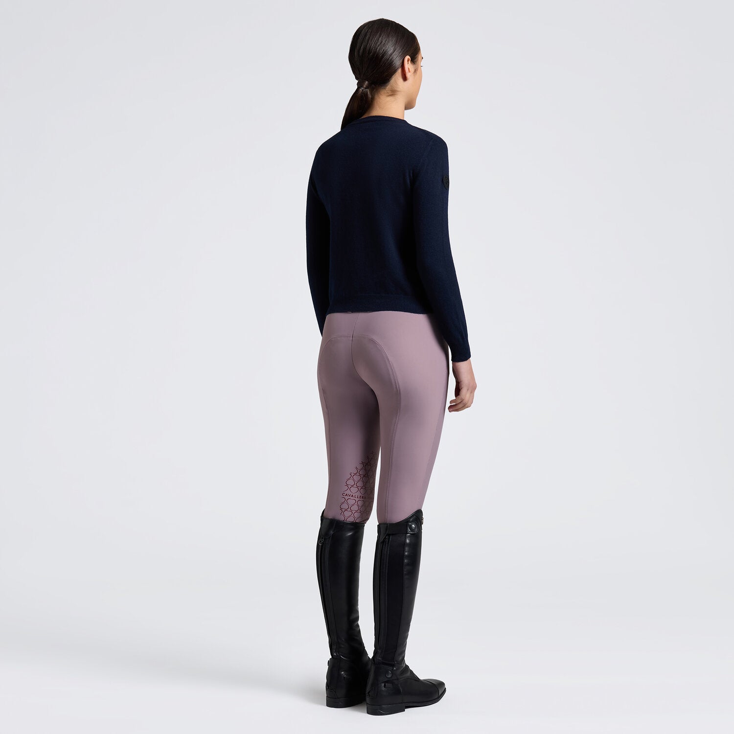 Cavalleria Toscana Girls’ Cashmere Blend Crew Neck Sweater; Navy - back view| Malvern Saddlery