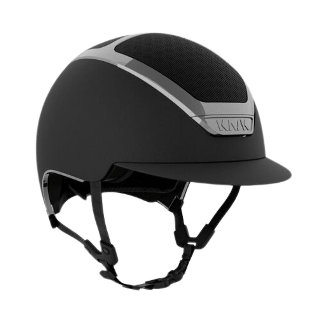 Kask Dogma Chrome Equestrian Helmet - Black Matte with Silver Frame; on white background | Malvern Saddlery