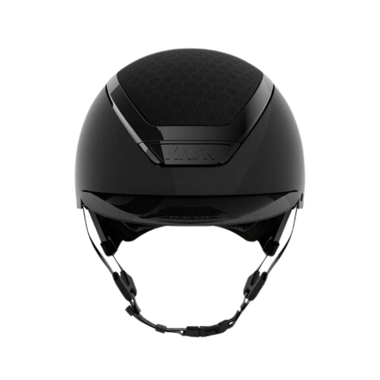 Kask Equestrian Dogma Pure Shine Helmet - Black; front view on white background | Standard Brim Helmets | Malvern Saddlery