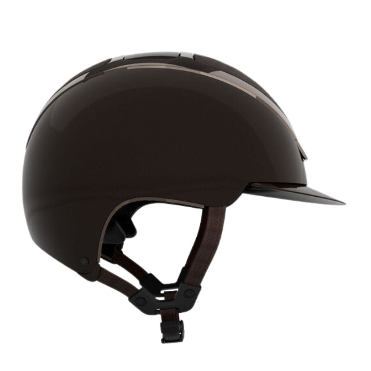 Kask Equestrian Dogma Pure Shine Helmet - Espresso Brown; side view on white background | Standard Brim Helmets | Malvern Saddlery