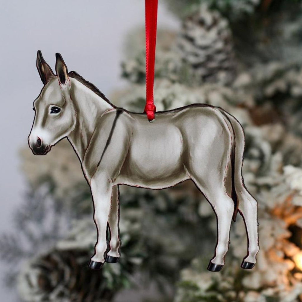 Miniature Donkey Ornament - wood cut with printed image | Malvern Saddlery