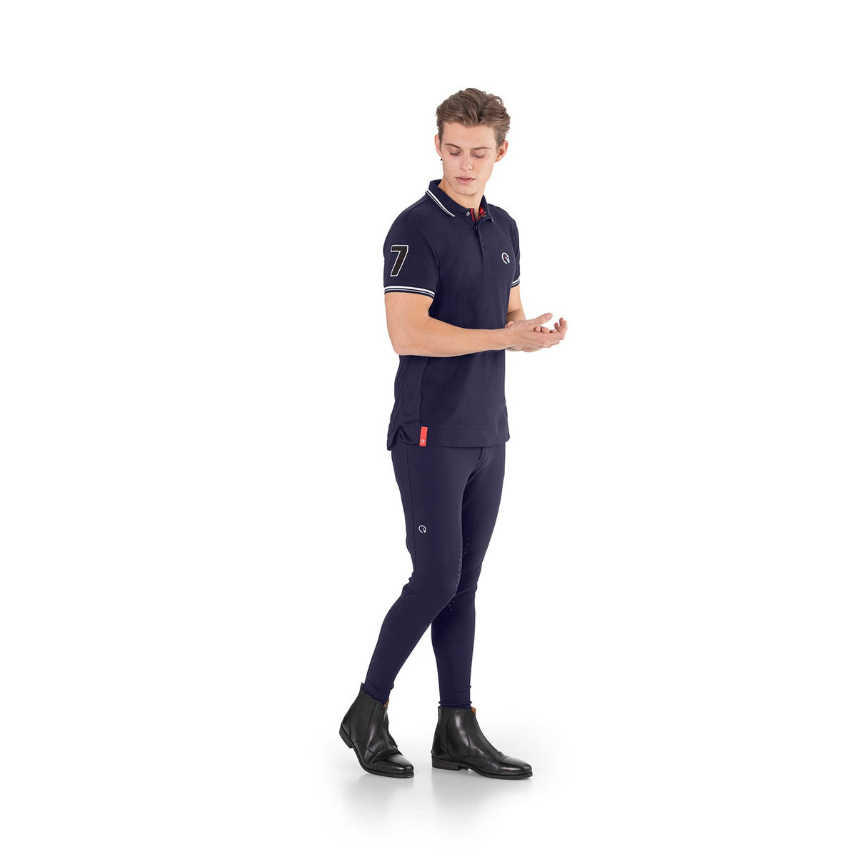 EGO7 Men's Air Polo Shirt - Navy, sleeve logo | Malvern Saddlery