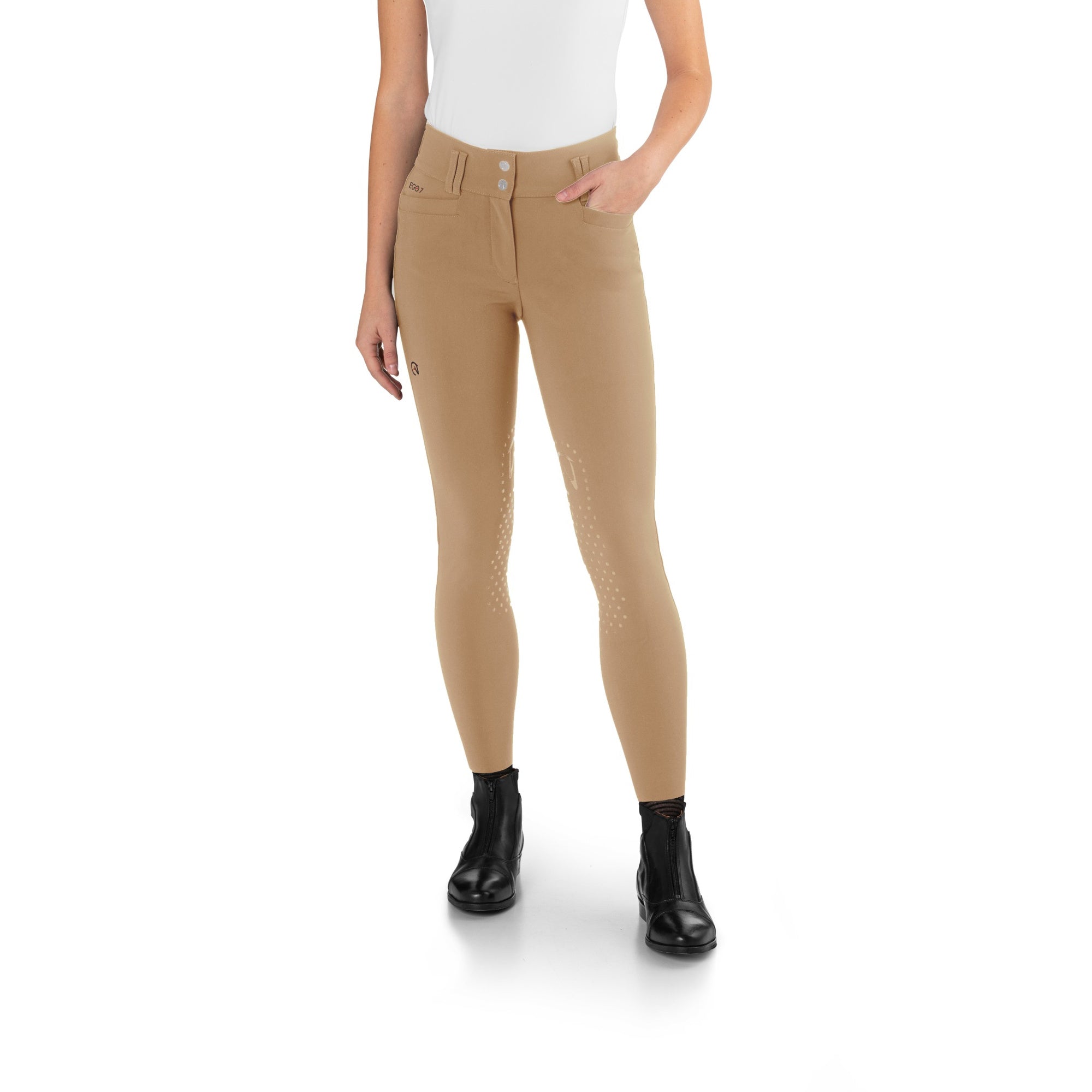 EGO7 Jumping CA Women's High-Waisted Knee Grip Breeches in Hazelnut - Front View