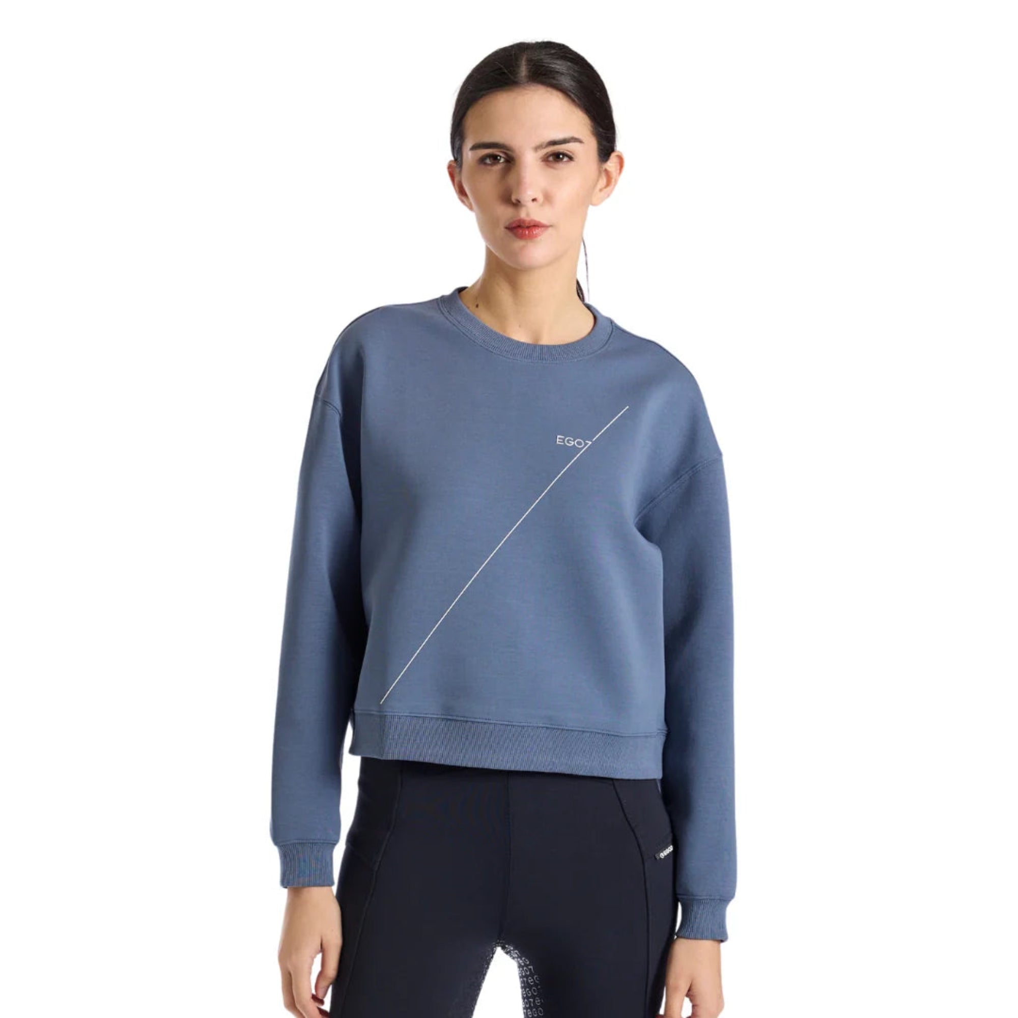 EGO7 women's cropped sweatshirt in Avio front view