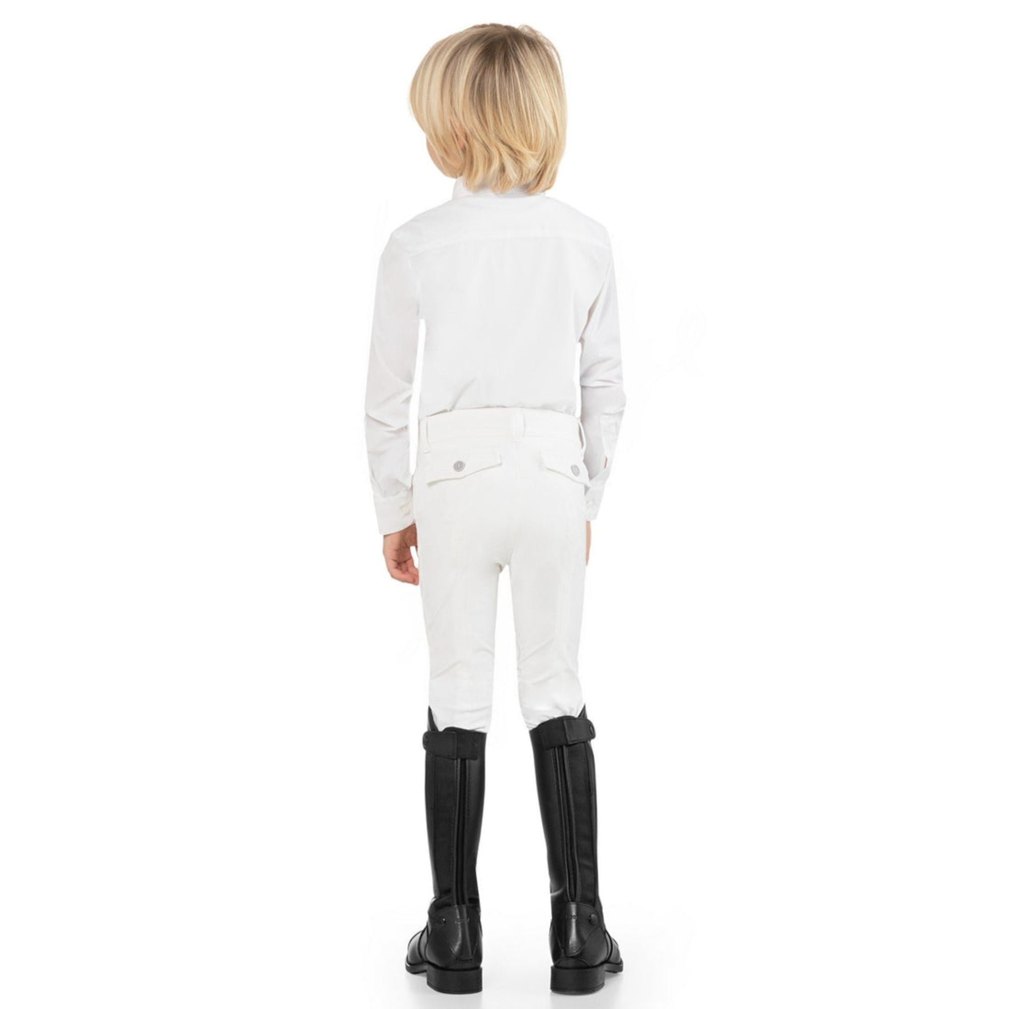 EGO7 kids' knee grip jumping breeches in White back view