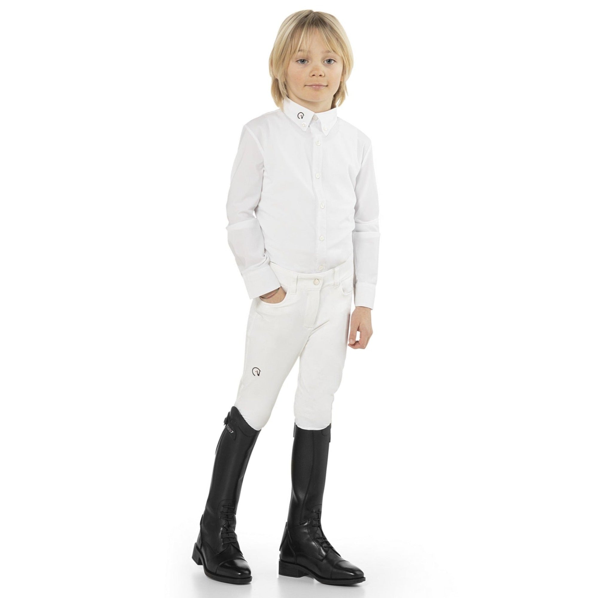 EGO7 EJ Kids' Knee Grip Jumping Breeches in White front view