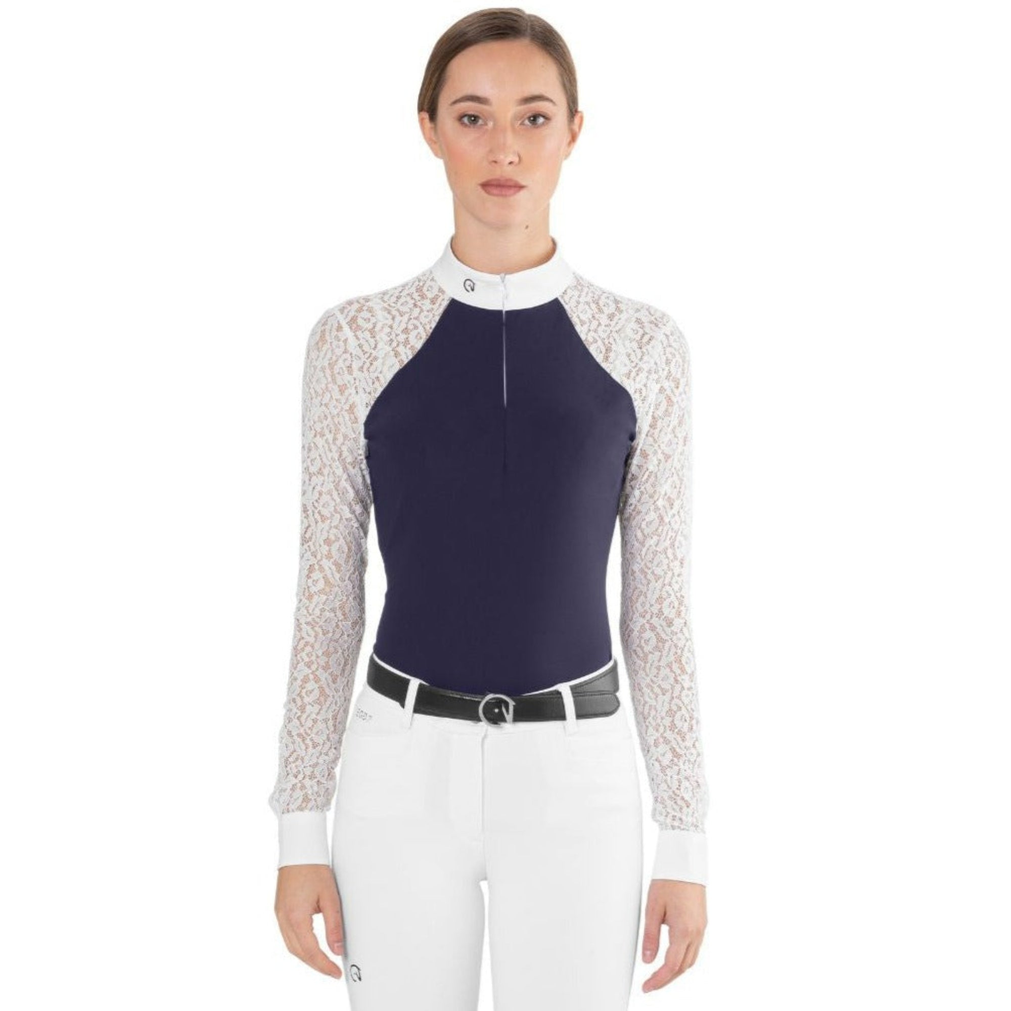 EGO7 Florentine ML women’s long sleeve lace show shirt in navy front view