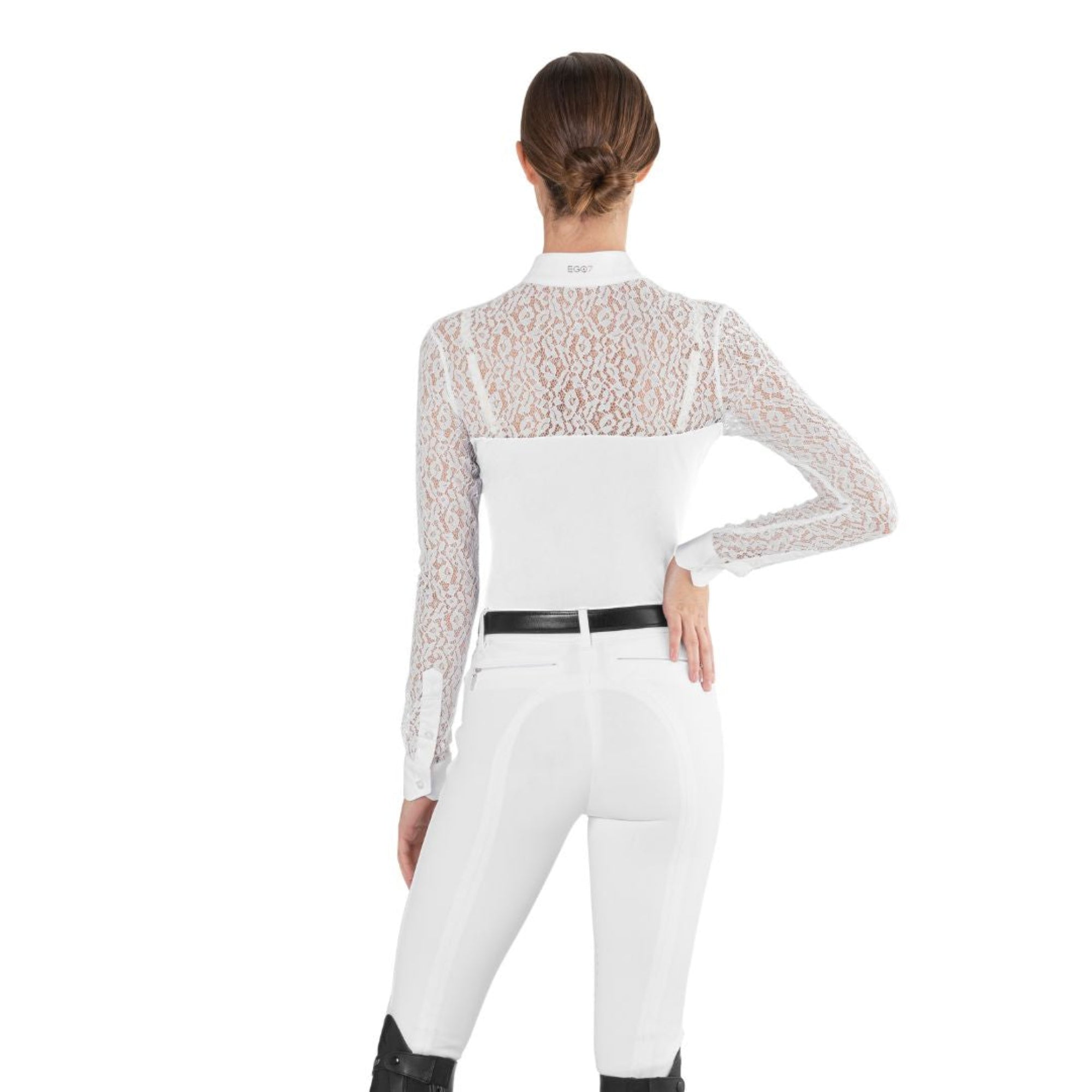 EGO7 Florentine ML women’s white lace equestrian show shirt back view
