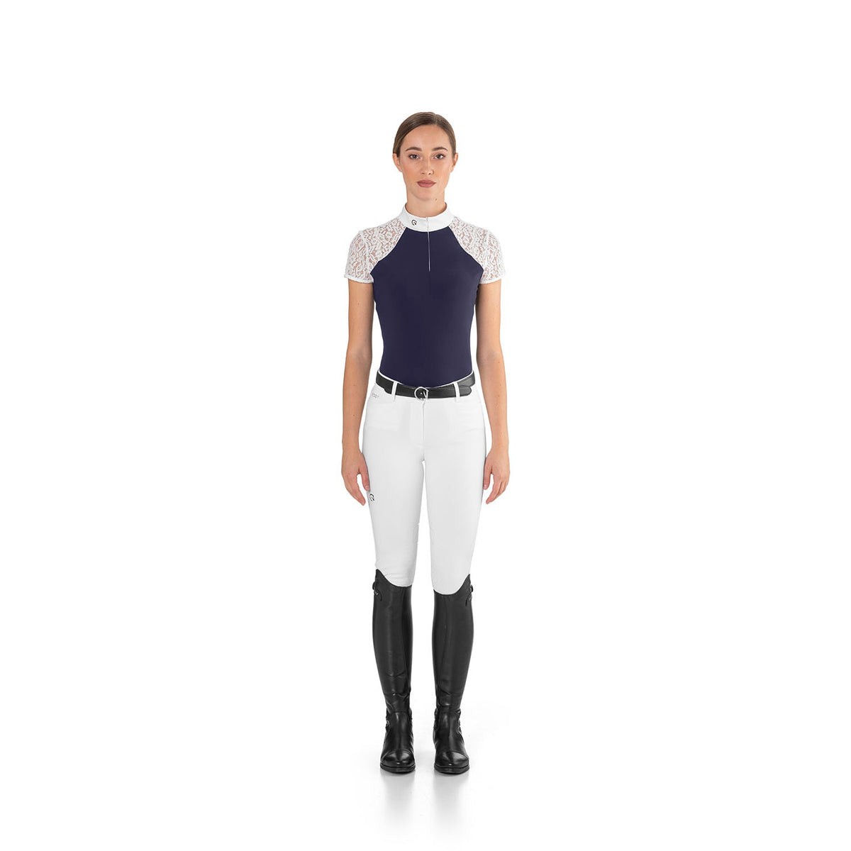 EGO7 Florentine Women's Short Sleeve Show Shirt - Navy/White, front | Malvern Saddlery