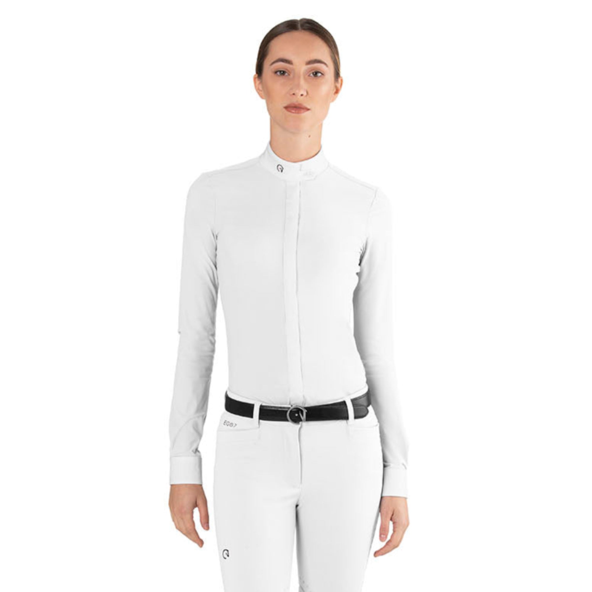EGO7 Polo ML women's long sleeve show shirt in white front view