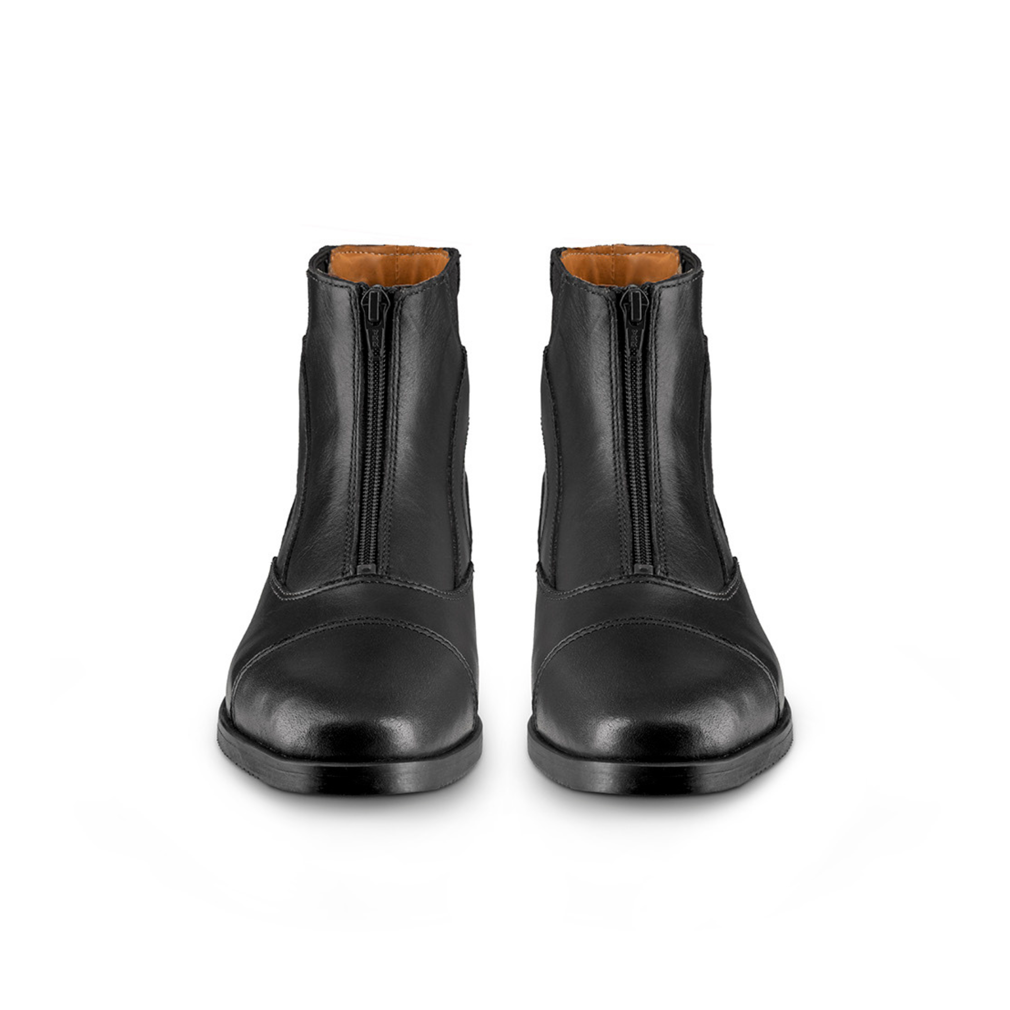EGO7 Taurus black front-zip leather equestrian paddock boots, front view