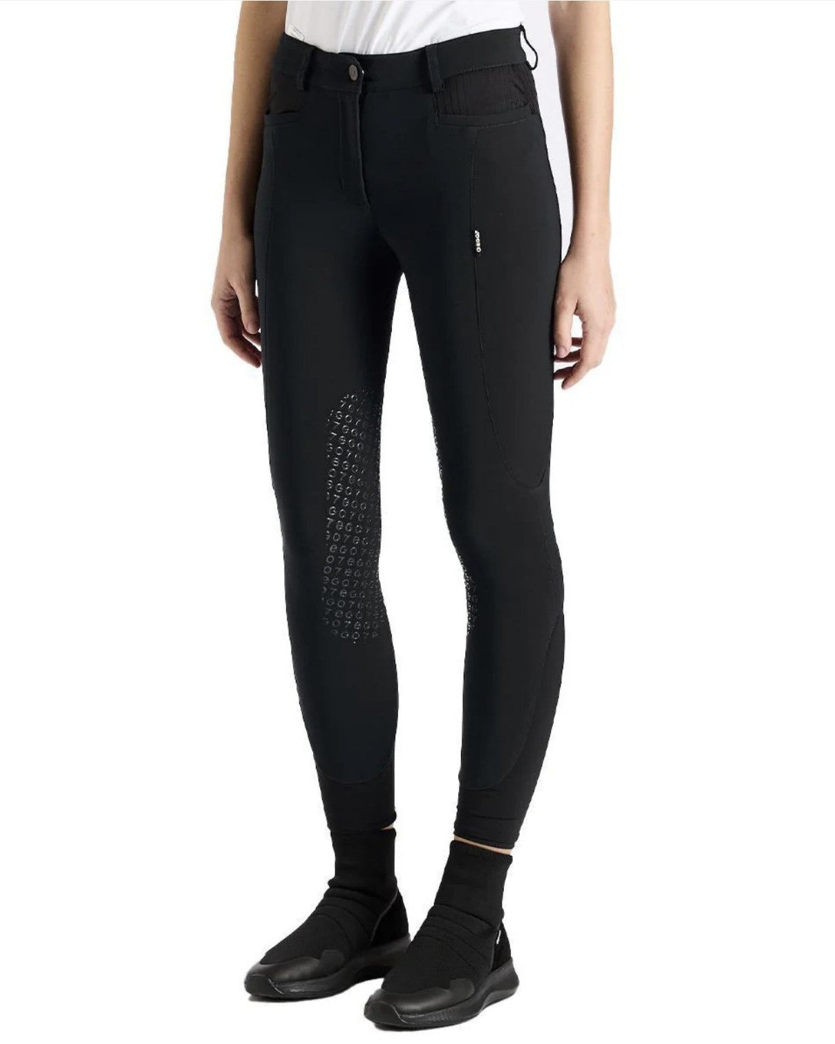 Ego 7 Ribbed Detail Knee Grip Jumper Breech - White/Black | Malvern Saddlery