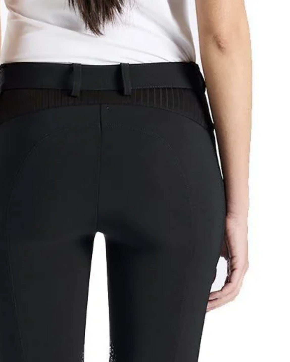 Ego 7 Ribbed Detail Knee Grip Jumper Breech - Black, back waist detail | Malvern Saddlery