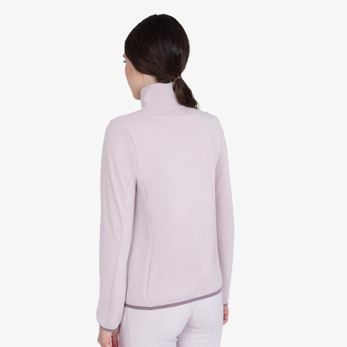 Equestro Women's High Neck Fleece 3/4 Zip Sweatshirt in Hushed Violet back view