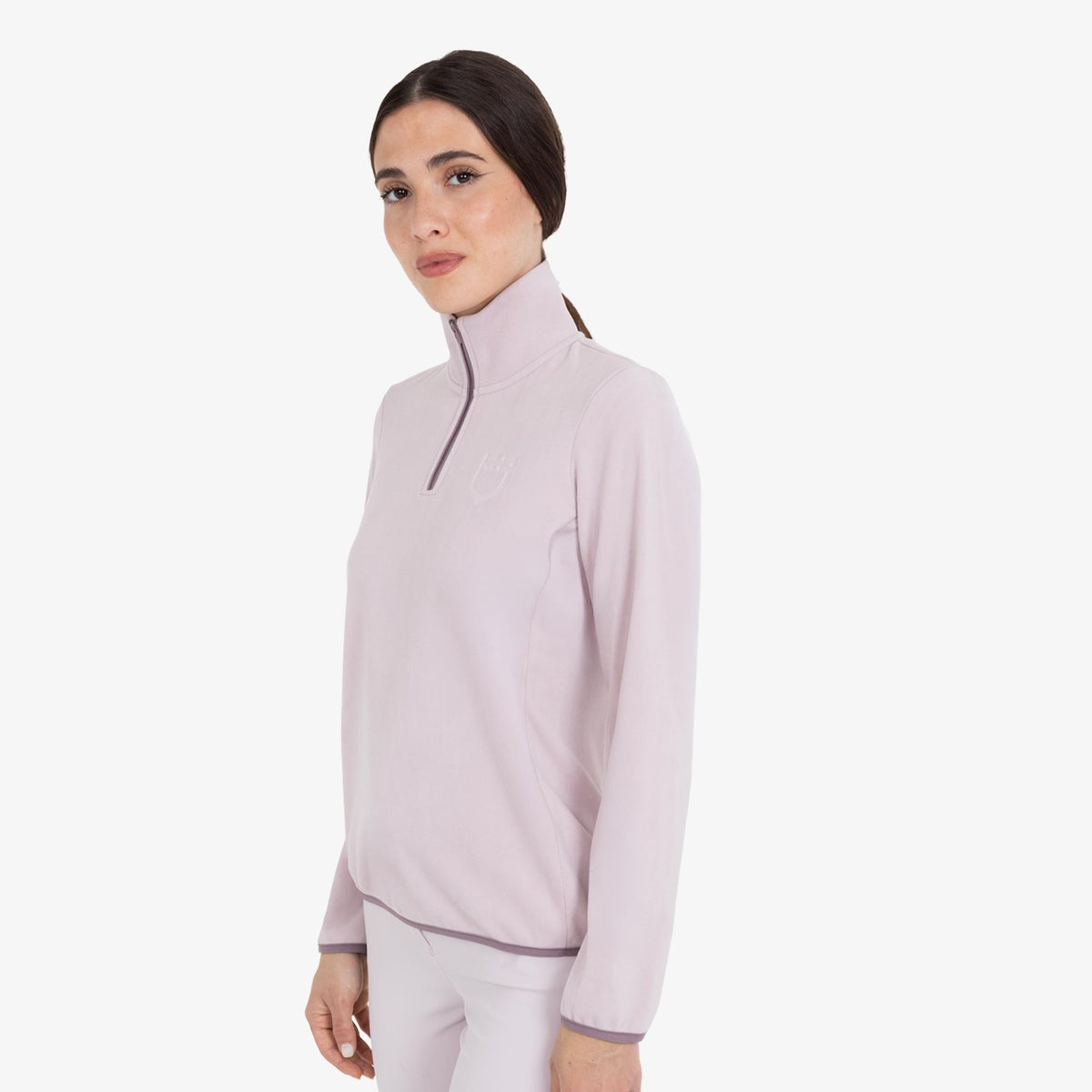 Equestro Women's High Neck Fleece 3/4 Zip Sweatshirt in Hushed Violet side view