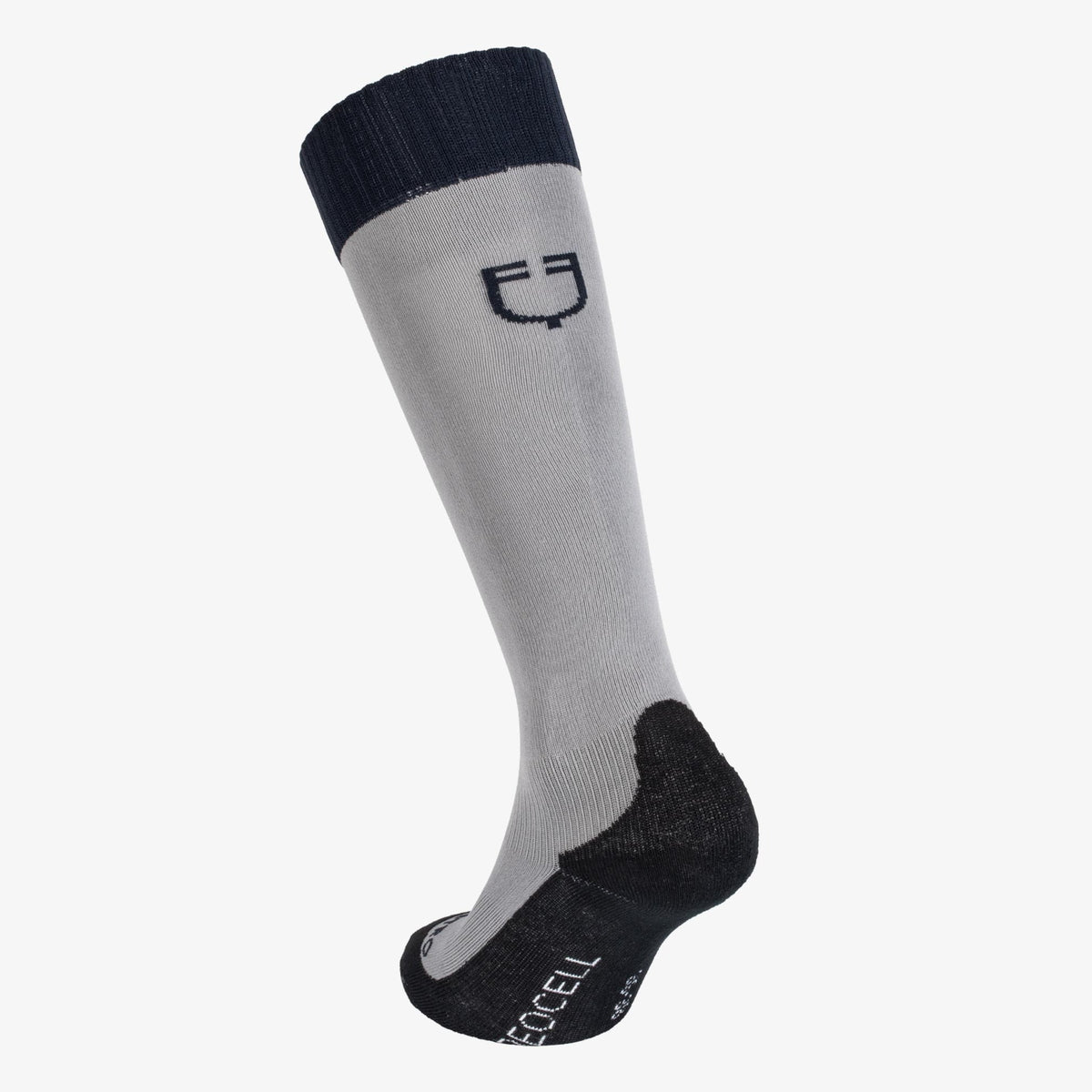 Equestro Unisex Basic Technical Riding Socks - Frost Grey/Navy Blazer, back with logo | Malvern Saddlery
