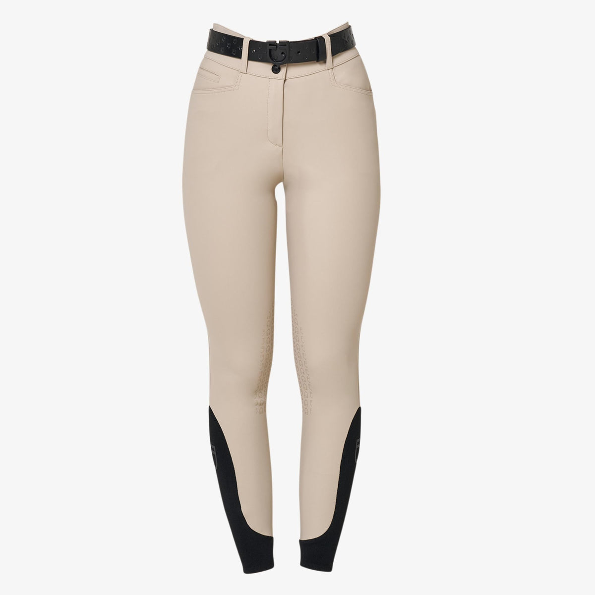 Equestro Women's Hunter Knee Grip Breeches - Beige, front | Malvern Saddlery
