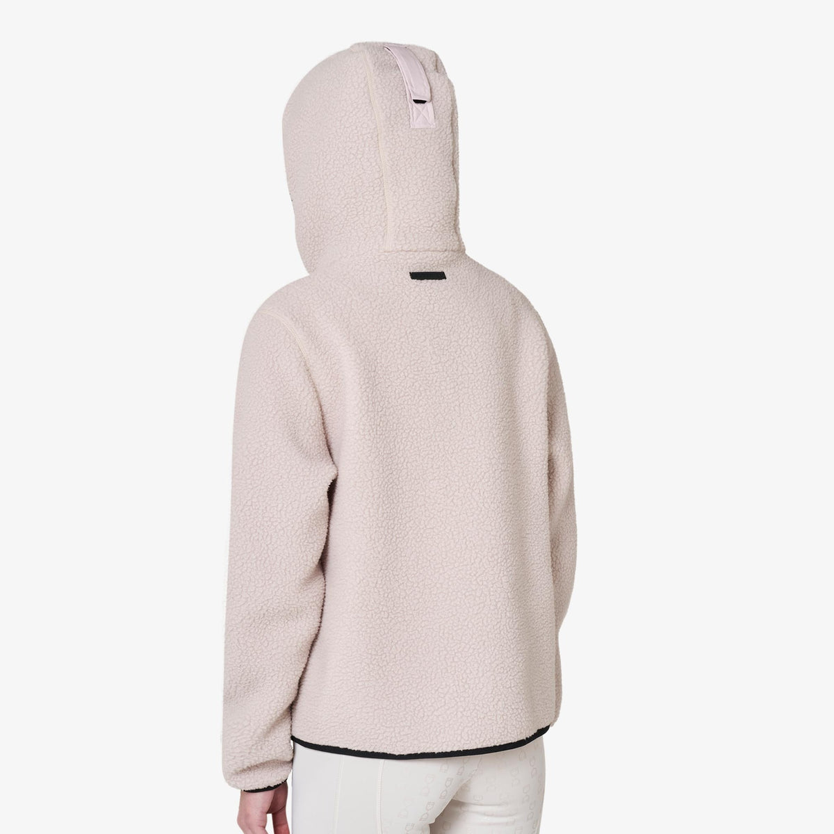 Equestro Women's Teddy Fleece Zip Hoodie - Hushed Violet, back with hood up | Malvern Saddlery