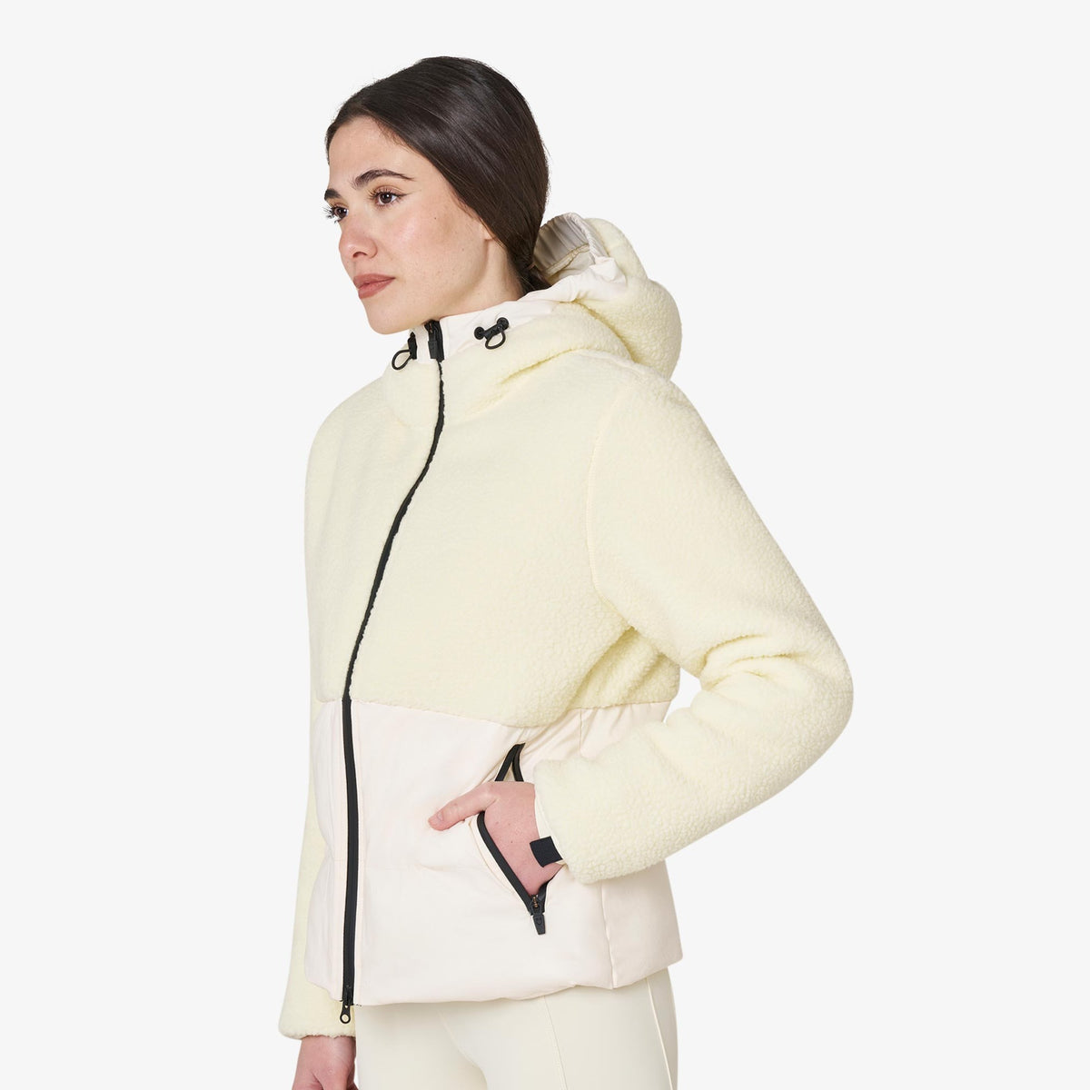Equestro Women's Teddy Hybrid Jacket - Antique White, side | Malvern Saddlery