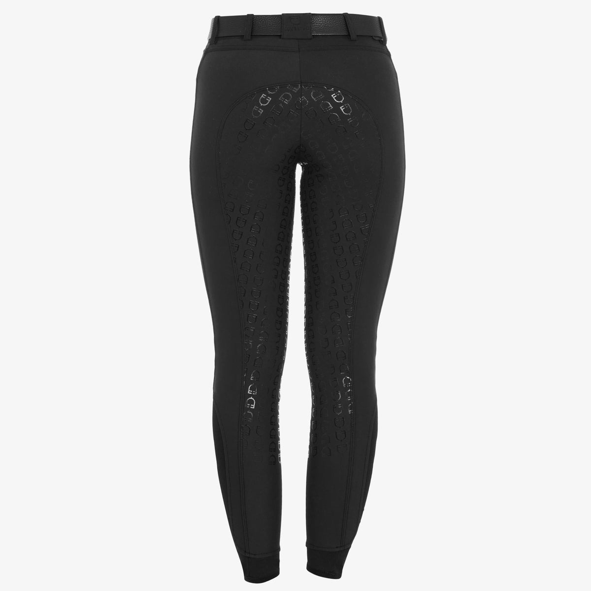 Equestro Women's Fleece-Lined Full Grip Breeches - Black, back with full grip seat | Malvern Saddlery