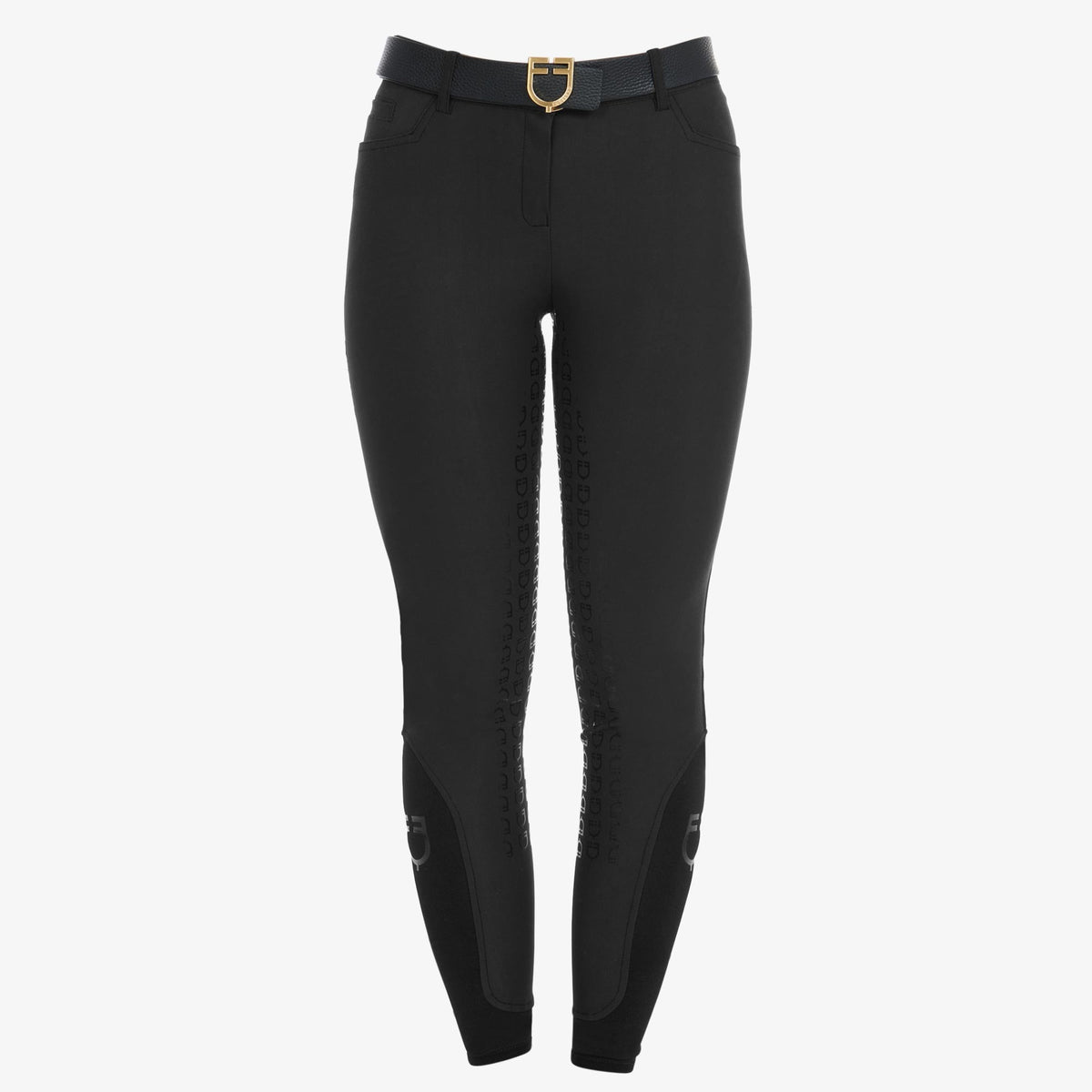 Equestro Women's Fleece-Lined Full Grip Breeches - Black, front | Malvern Saddlery