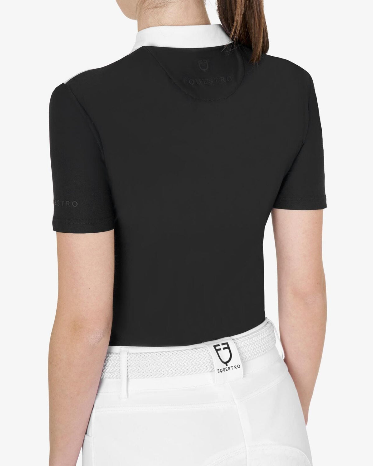 Equestro Women's Crystal Polo Show Shirt; back view | Short Sleeved Competition Shirts | Malvern Saddlery