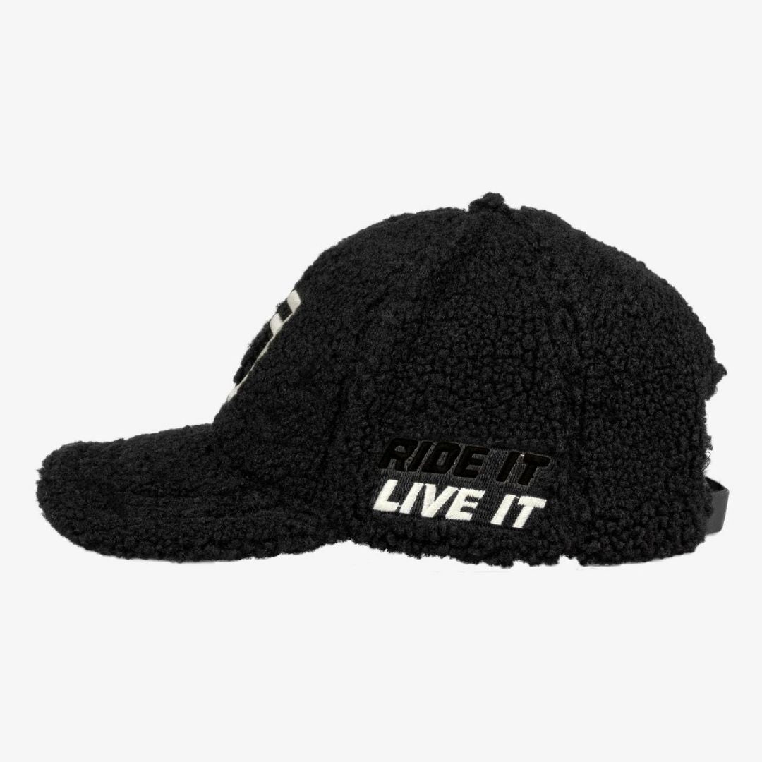 Equestro Teddy Cap - Black & White; side "ride it, live it" embroidery | Baseball Caps | Malvern Saddlery