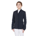 Equestro Girls 4-Button Competition Riding Jacket - Navy; shown on girl with fill show apparel | Children's Show Apparel | Malvern Saddlery