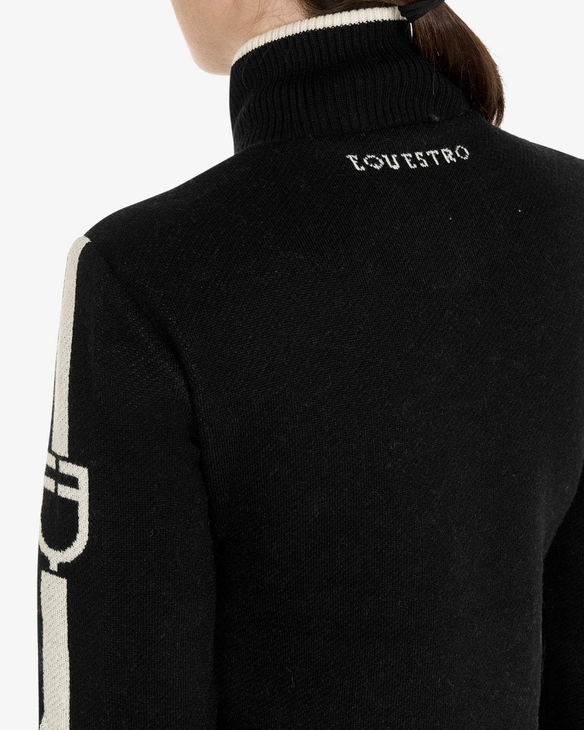 Equestro Hybrid Knit Jacket - Black;  back view shown on women on white background | Women's Outerwear | Malvern Saddlery