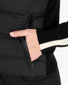 Equestro Hybrid Knit Jacket - Black;  left pocket detail shown on women on white background | Women's Outerwear | Malvern Saddlery