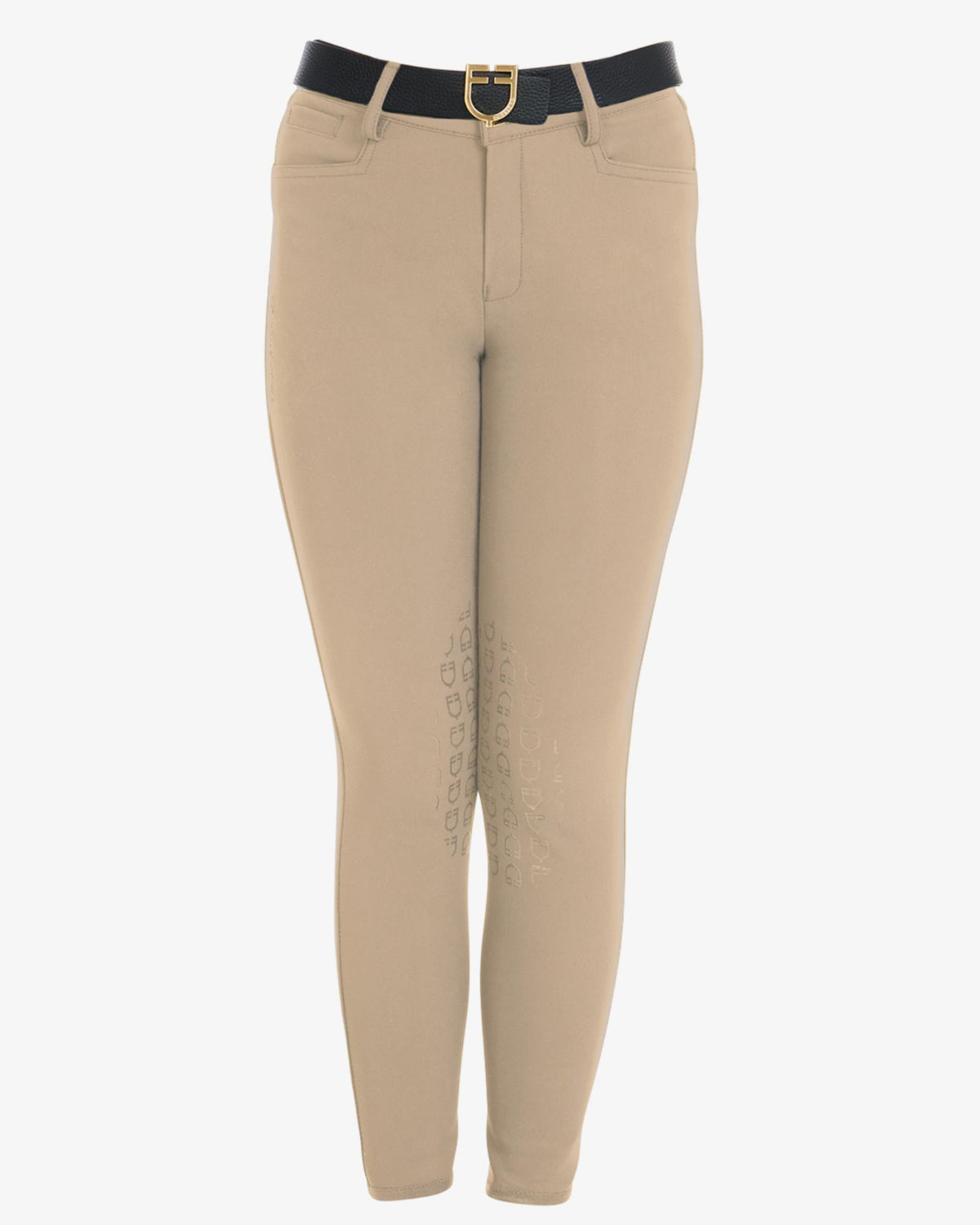 Equestro Girls Slim Fit Competition Breeches - Tan, shown with belt, not included | Young Rider Apparel | Malvern Saddlery