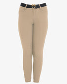 Equestro Girls Slim Fit Competition Breeches - Tan, shown with belt, not included | Young Rider Apparel | Malvern Saddlery