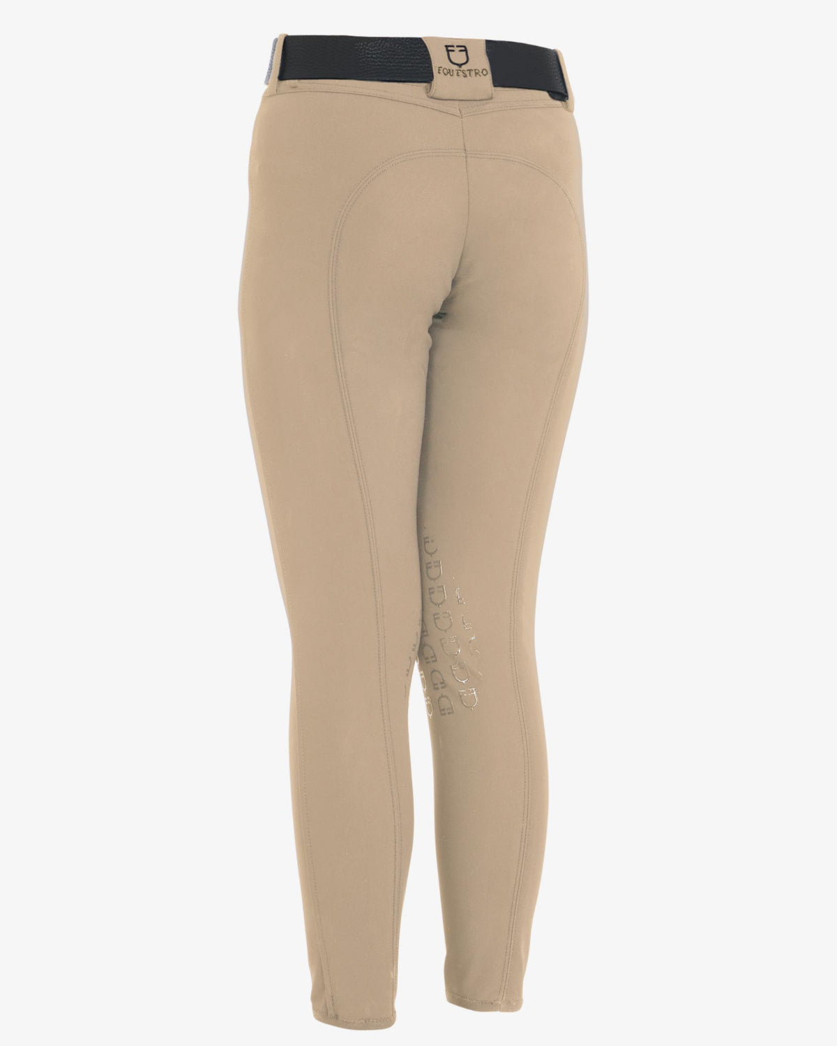 Equestro Girls Slim Fit Competition Breeches - Tan, back view shown with belt, not included | Young Rider Apparel | Malvern Saddlery