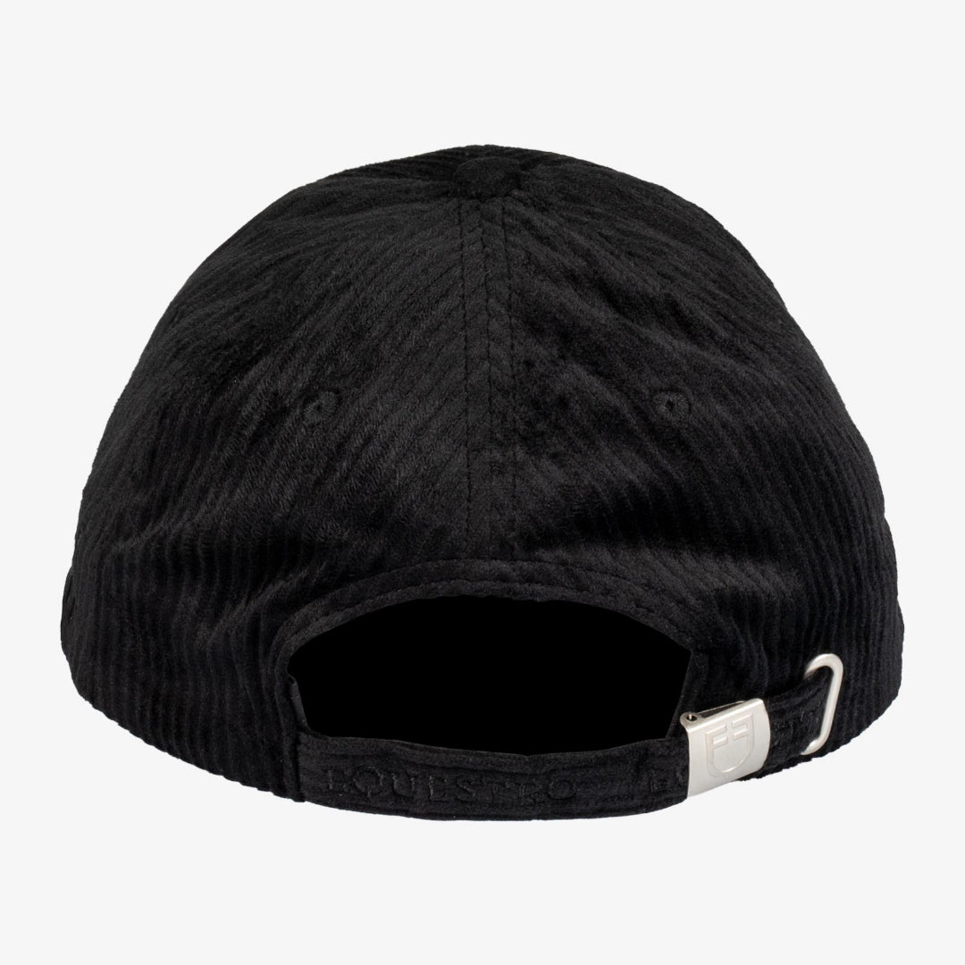 Equestro Velvet-like Ribbed Baseball Cap - Black; back view | Malvern Saddlery