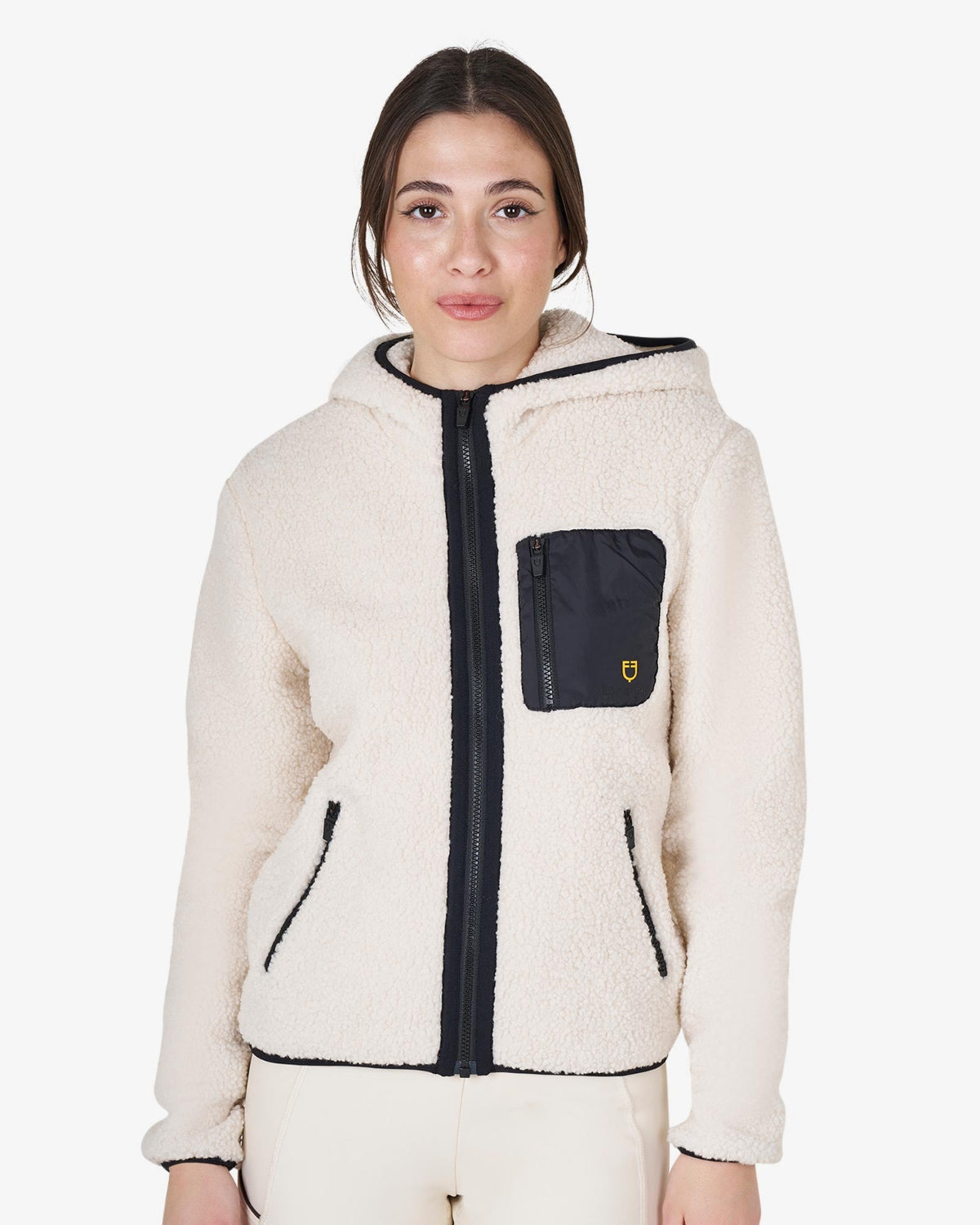Equestro Teddy Zip Hooded Jacket - Antique White | Malvern Saddlery