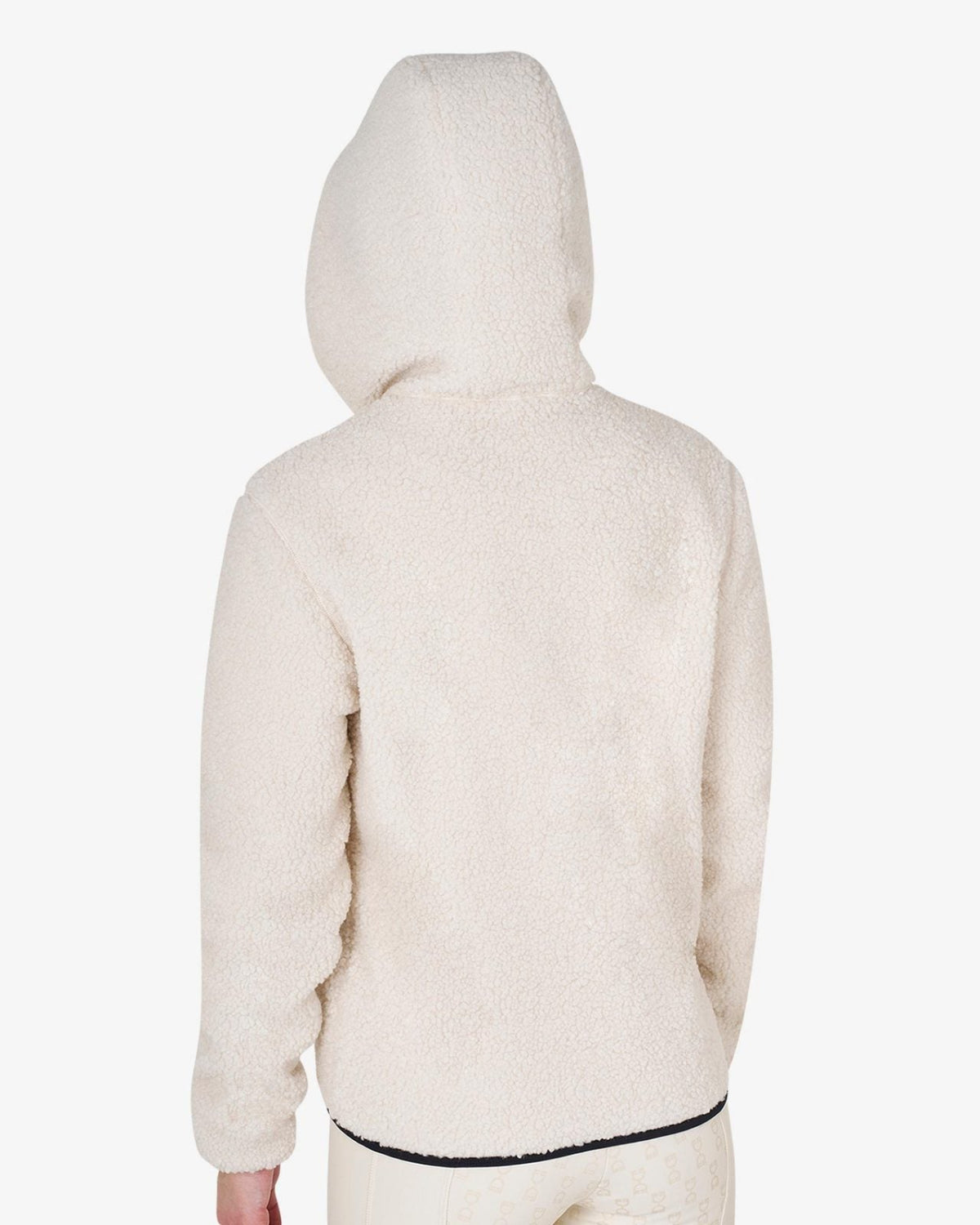 Equestro Teddy Zip Hooded Jacket - Antique White; back view on person | Malvern Saddlery